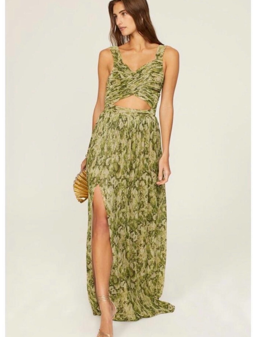 Dress the Population Green Printed Cutout Maxi Dress